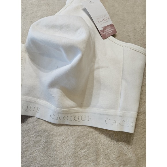Cacique Plus Size 46D Cotton Lounge Bra Wireless Unlined White New - Picture 7 of 15